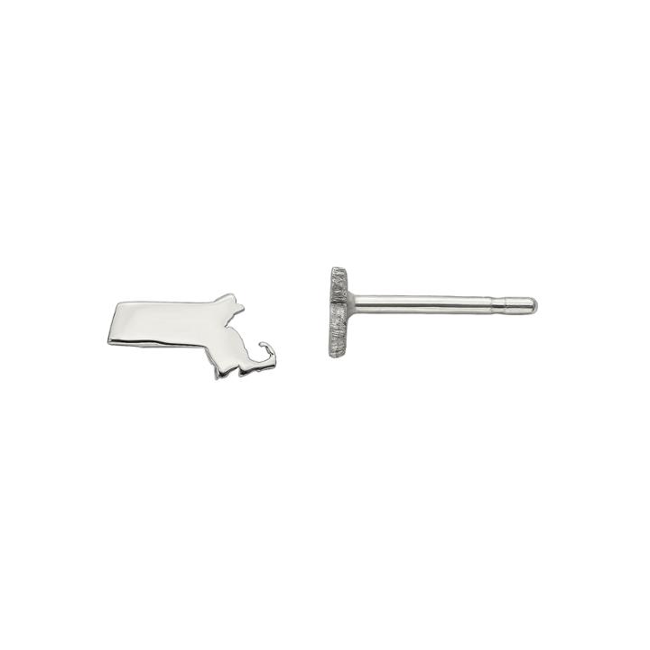 Personalized Sterling Silver Massachusetts Stud Earrings