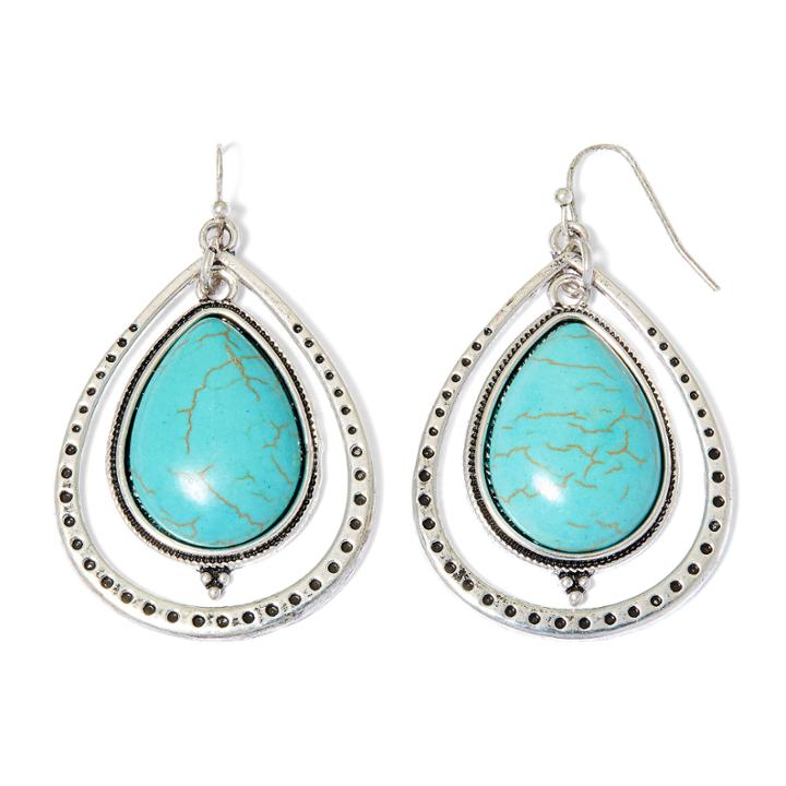 Aris By Treska Simulated Turquoise Teardrop Hoop Earrings