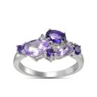 Womens Genuine Purple Amethyst Sterling Silver Cluster Ring