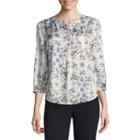 Liz Claiborne 3/4 Sleeve Y Neck Woven Blouse-petites