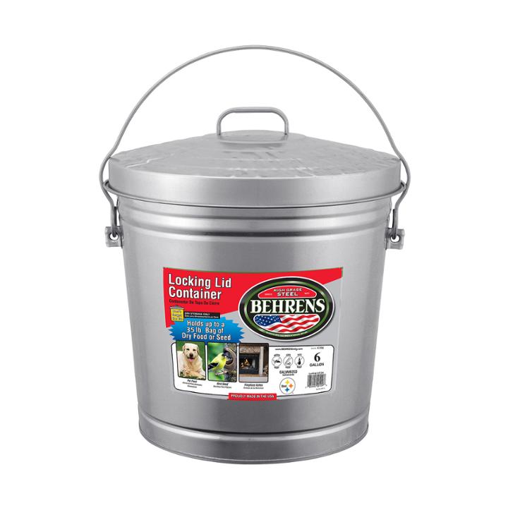 Behrens High Grade Steel 6106 6 Gal Silver Galvanized Steel Storage Can W/locking Lid