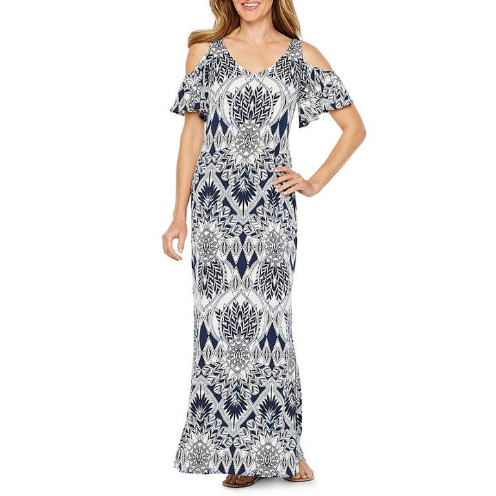 Msk Cold Shoulder Scroll Maxi Dress