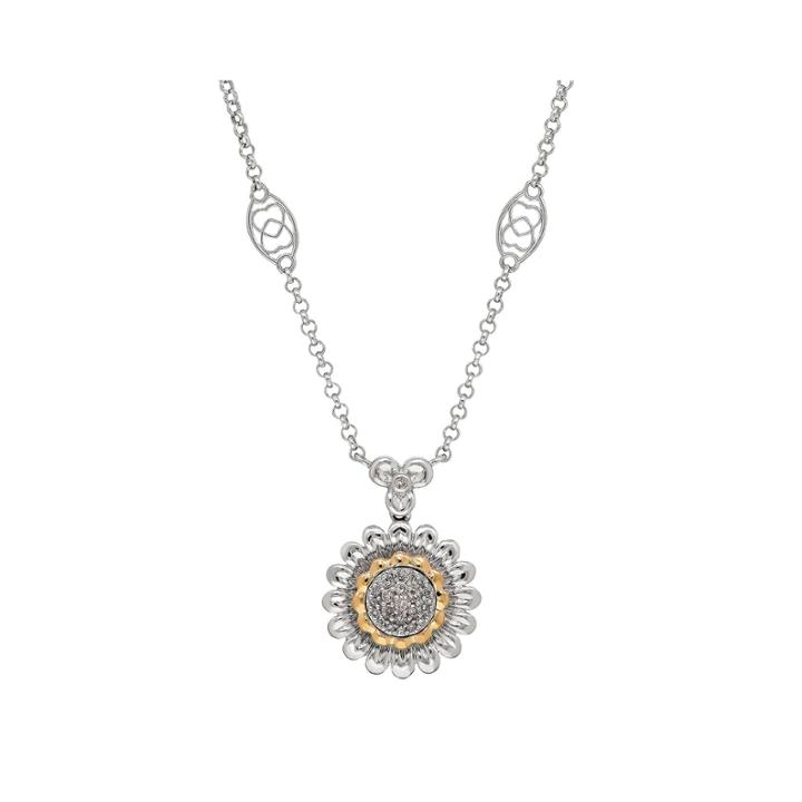1/10 Ct. T.w. Diamond Sterling Silver With 14k Yellow Gold Accent Pendant Necklace