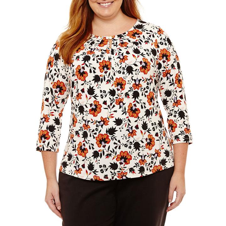 Liz Claiborne 3/4 Sleeve Blouse With Metal Trim- Plus