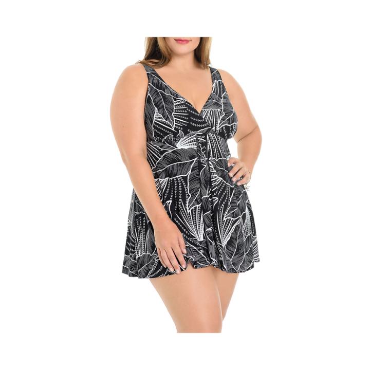 Le Cove Leaf Swim Dress Plus