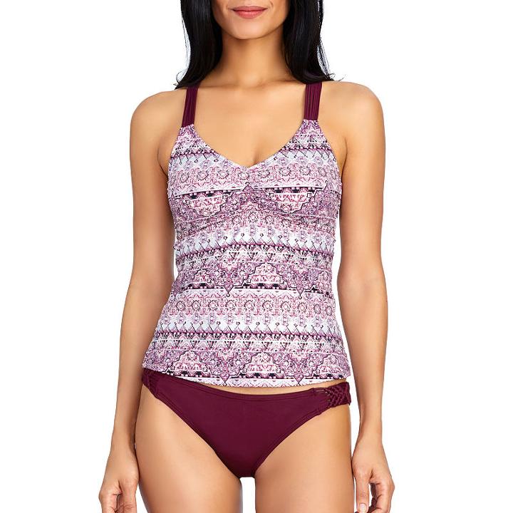 Ambrielle Stripe Tankini Swimsuit Top