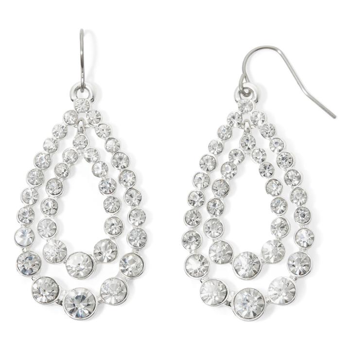 Monet Crystal Silver-tone Double Drop Hoop Earrings