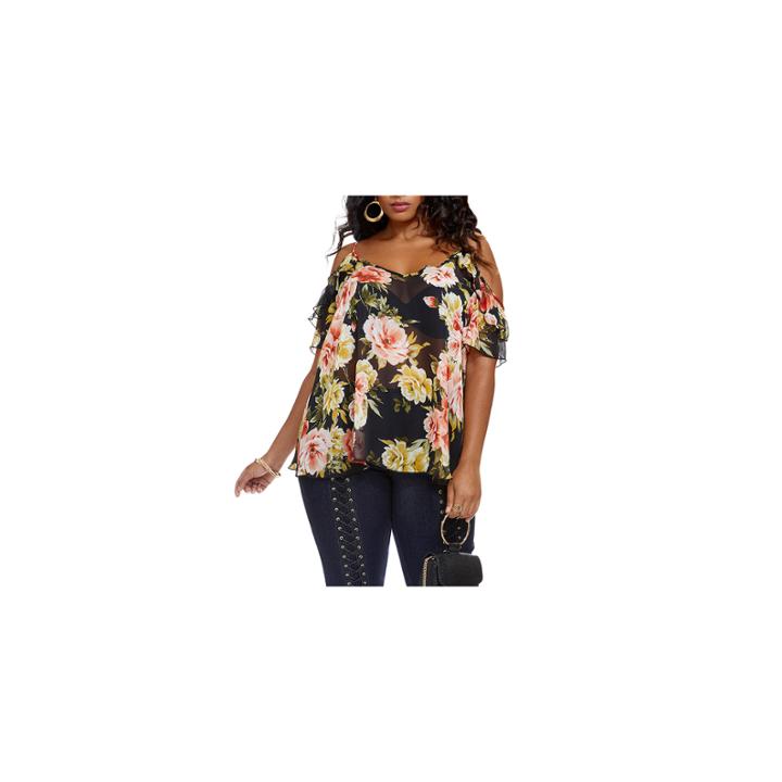Fashion To Figure Simone Ruffle Shoulder Floral Blouse - Plus