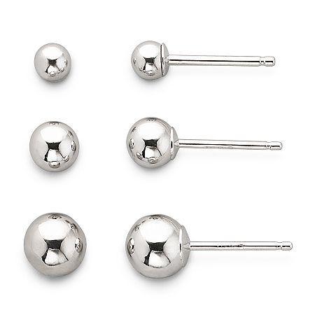 Stud Set, 14k White Gold 3 Pair