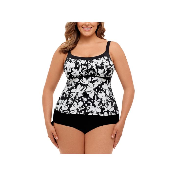 St. John's Bay Dotty Daisy Framed Peasant Tankini-plus