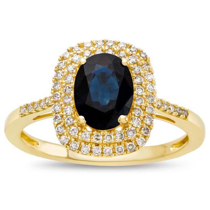 Womens 10k Gold Genuine Blue Sapphire & 1 3/8 Ct. T.w. Diamond Cocktail Ring