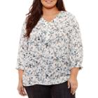 Liz Claiborne 3/4 Sleeve Zip Front Blouse- Plus