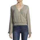 Arizona Long Sleeve V Neck Gauze Bohemian Blouse-juniors