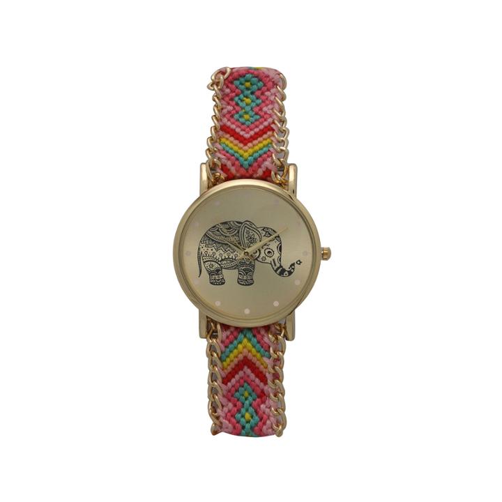 Olivia Pratt Womens Yellow Braided Elephant Print Dial Strap Watch 14811