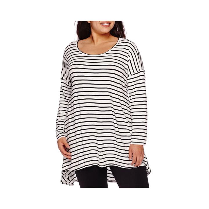 Boutique+ Long-sleeve Knit Swing Tunic Top - Plus