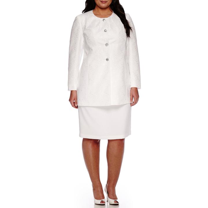 Isabella 3/4-sleeve Button-front Coat Skirt Suit - Plus
