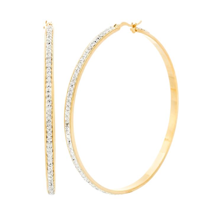 Yellow Ip Stainless Steel Cubic Zirconia Hoop Earrings