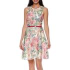 J. Taylor Sleeveless Belted Print Fit-and-flare Dress