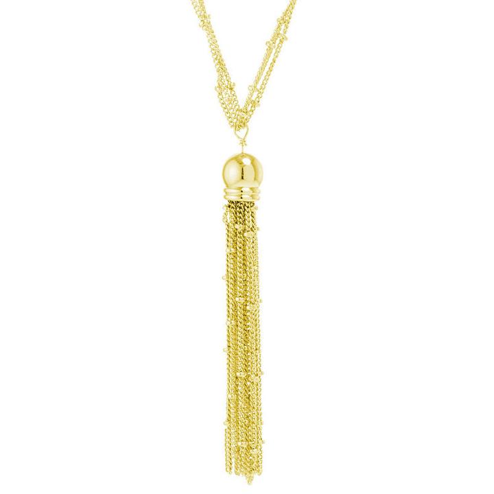 Silver Treasures Long Tassel Womens Silver Over Brass Strand Necklace