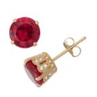Lab Created Ruby And 1/6c. T.t.w. Diamond 10k Yellow Gold Earrings