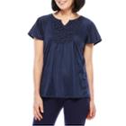 Sag Harbor Short Sleeve Split Crew Neck T-shirt-womens