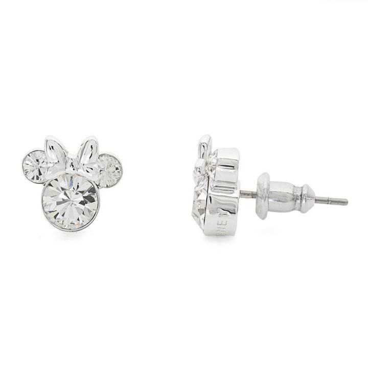 Disney Round Clear Silver Over Brass Stud Earrings
