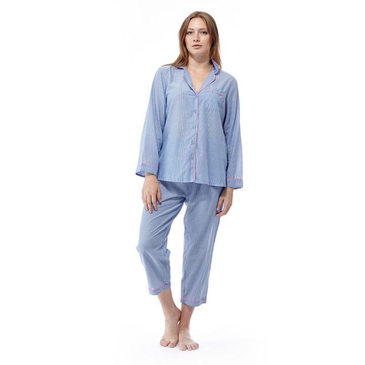 La Cera Plus-size Long Sleeve Striped Pjs - Plus