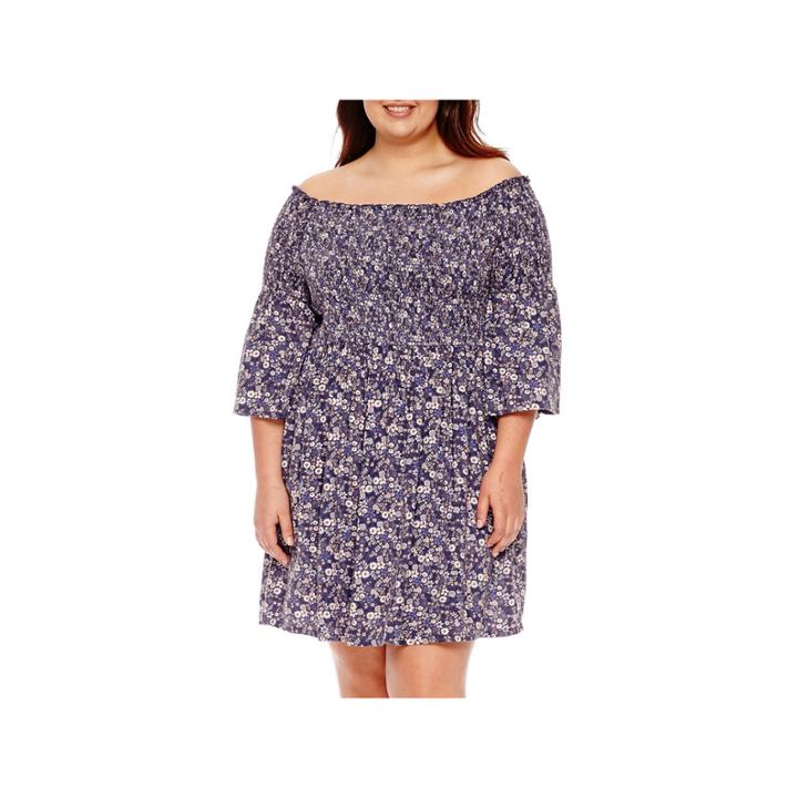 Arizona 3/4 Sleeve Pattern Fit & Flare Dress-juniors Plus