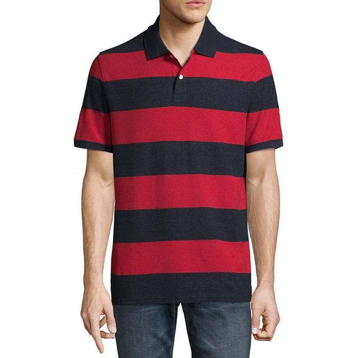 St. John's Bay Short Sleeve Slim Fit Easy Care Quick Dry Stripe Pique Polo Shirt