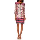 Studio 1 3/4-sleeve Front-tassel Medallion-print Shift Dress