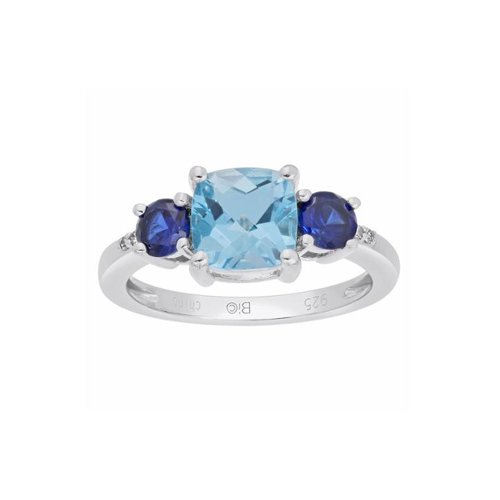 Genuine Blue Topaz And Lab-created Blue Sapphire 3-stone Ring