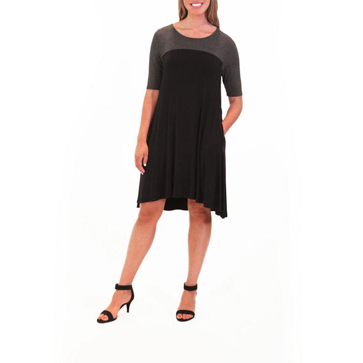 Nina Leonard Neck Colorblock Trapeze Dress