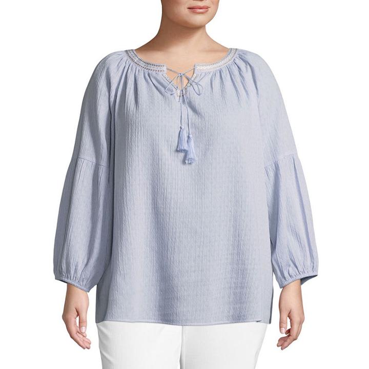 Lark Lane Play The Blues Embroidered Crinkle Top- Plus