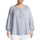 Lark Lane Play The Blues Embroidered Crinkle Top- Plus