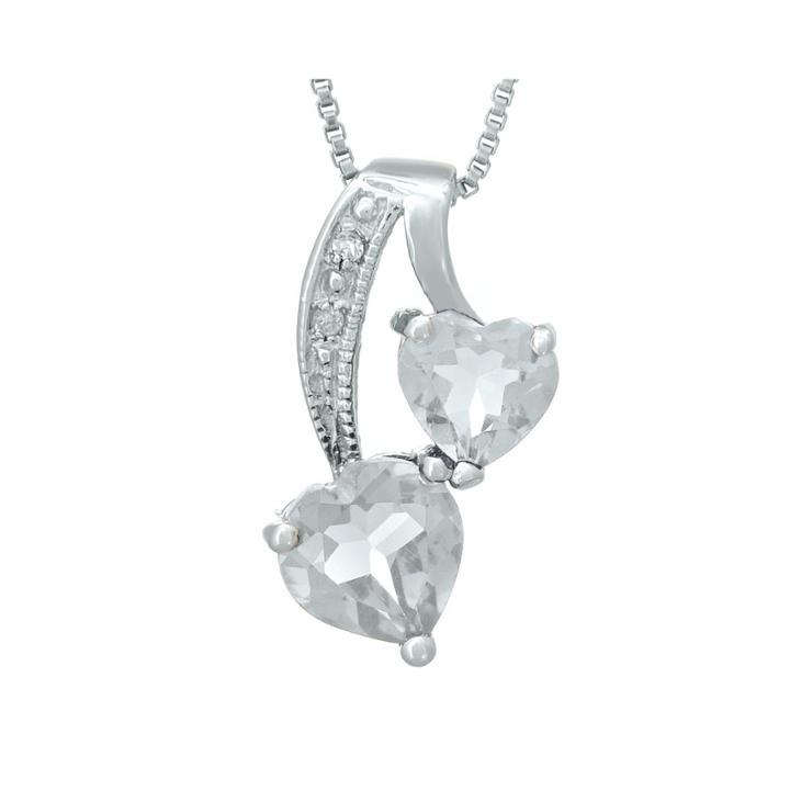 Genuine White Topaz And Diamond-accent Sterling Silver Double-heart Pendant Necklace