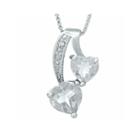 Genuine White Topaz And Diamond-accent Sterling Silver Double-heart Pendant Necklace