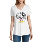 Short Sleeve V Neck Mickey Mouse Graphic T-shirt-juniors
