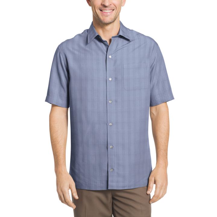 Van Heusen Short Sleeve Windowpane Camp Button-front Shirt