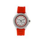 Womens Crystal Accent Red Silicone Bracelet Watch