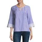 A.n.a 3/4 Sleeve Lace Up Stripe Blouse