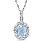 Womens Diamond Accent Genuine Blue Blue Topaz 14k Gold Pendant Necklace