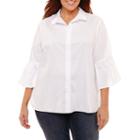 Liz Claiborne Bell Sleeve Button Front Shirt- Plus
