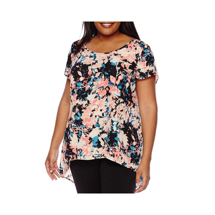 Boutique+ Elbow-sleeve Woven Swing Tee - Plus