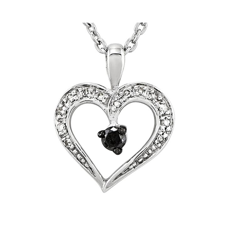 1/6 Ct. T.w. White And Color-enhanced Black Diamond Heart Pendant Necklace