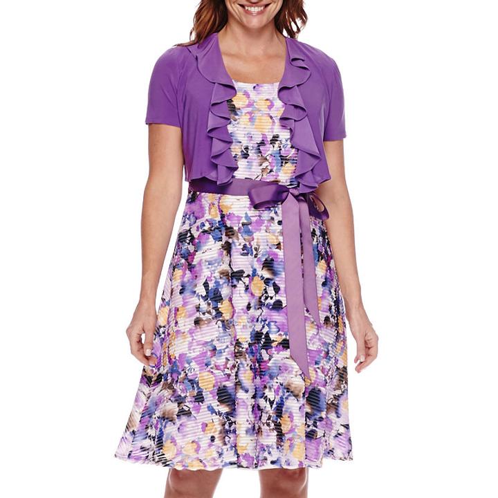 R & M Richards Floral Ruffle Jacket Dress - Petite