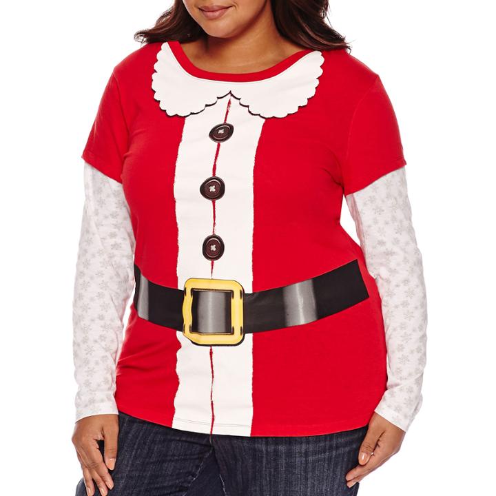 Long Sleeve Scoop Neck T-shirt-juniors Plus