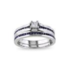 5/8 Ct. T.w. White And Lab-created Blue Sapphire Ring Set