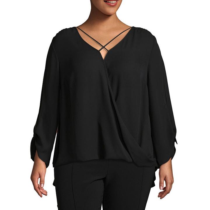 Bold Elements 3/4 Sleeve Cross Front Neck Blouse - Plus