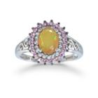 Womens Opal White Sterling Silver Halo Ring