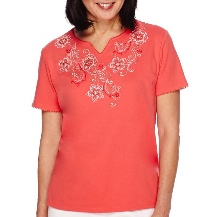 Alfred Dunner Cozumel Short-sleeve Floral-yoke Tee - Petite